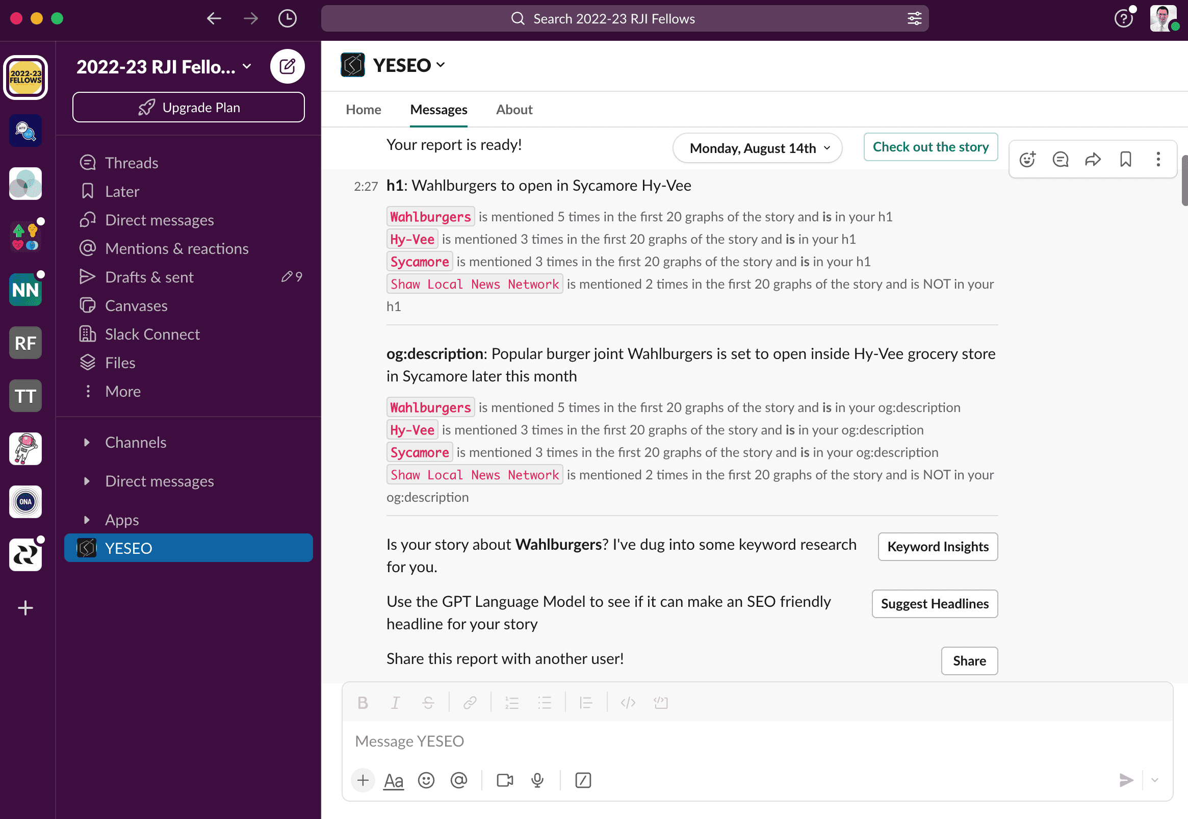 image of slack bot in action