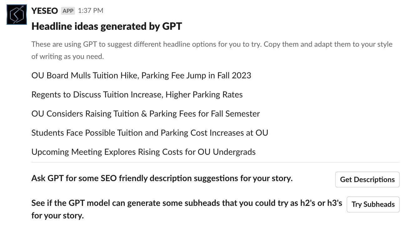 OU Daily Story Headlines from YESEO